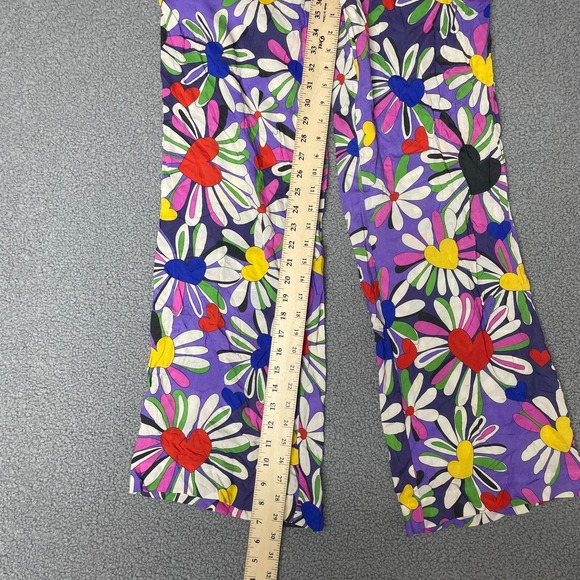 Weekday Womens harper Trouser Sz 40 hippie hearts colorful wide leg - Picture 2 of 8